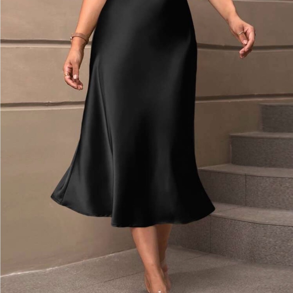 Chic Black A-Line Satin Skirt